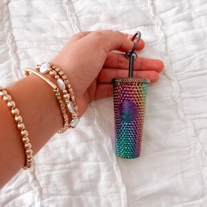 (starbucks) mini oil sleek iridescent studded tumbler “Cold Cup KeyChain”